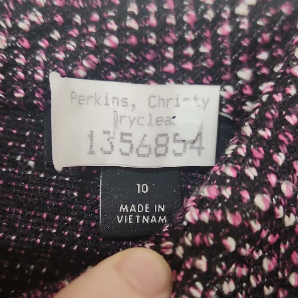 Ann Taylor Factory Tweed Sheath Dress Size 10 Pink Black White Knee Length - Picture 2 of 5